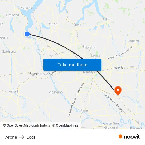 Arona to Lodi map