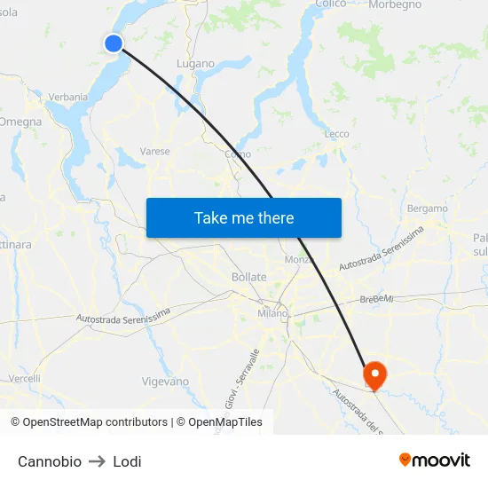 Cannobio to Lodi map