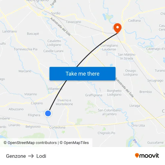 Genzone to Lodi map