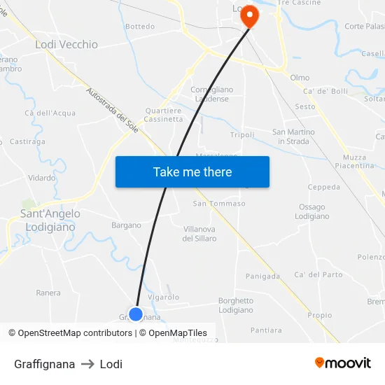 Graffignana to Lodi map