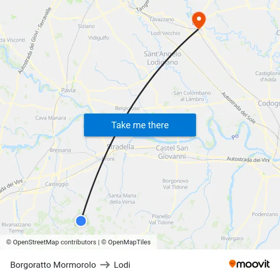 Borgoratto Mormorolo to Lodi map