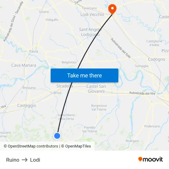 Ruino to Lodi map