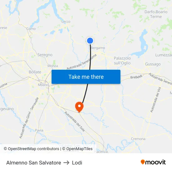 Almenno San Salvatore to Lodi map