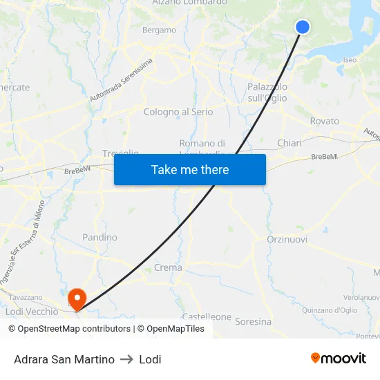 Adrara San Martino to Lodi map