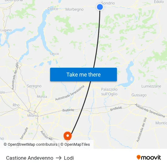 Castione Andevenno to Lodi map