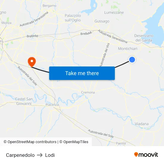 Carpenedolo to Lodi map