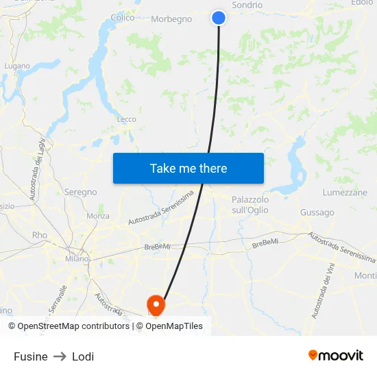 Fusine to Lodi map