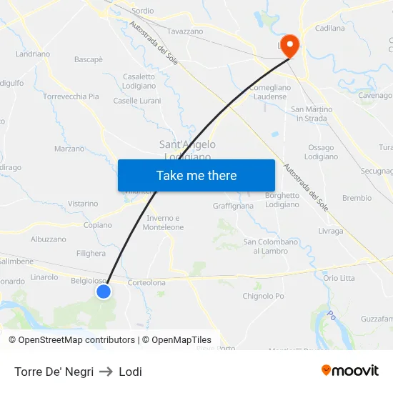 Torre De' Negri to Lodi map