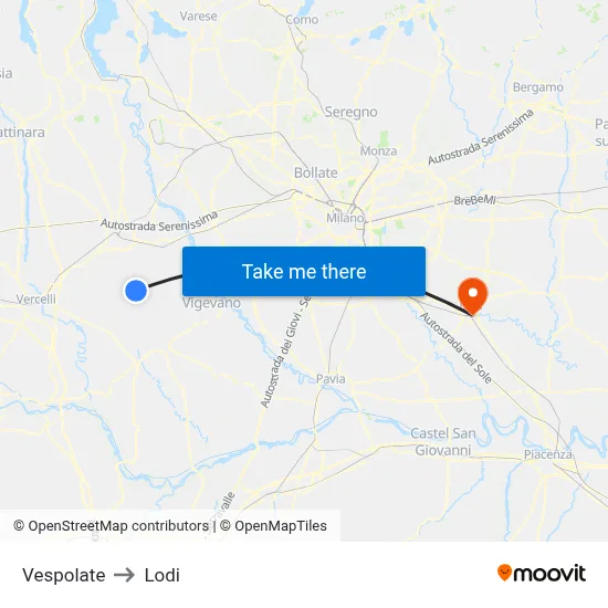 Vespolate to Lodi map