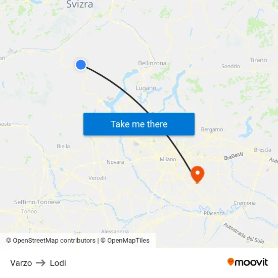 Varzo to Lodi map