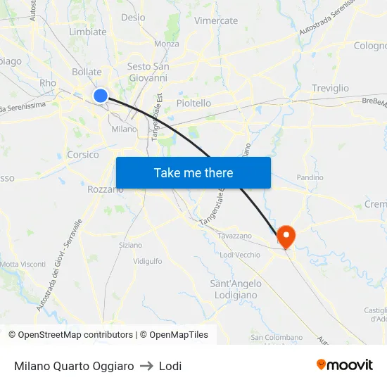 Milano Quarto Oggiaro to Lodi map