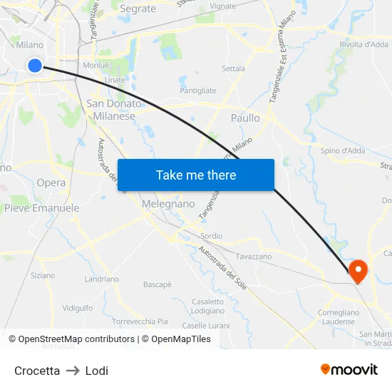 Crocetta to Lodi map
