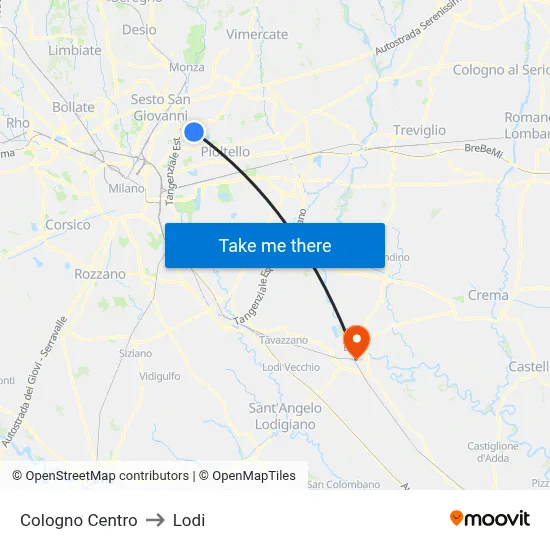 Cologno Center to Lodi map
