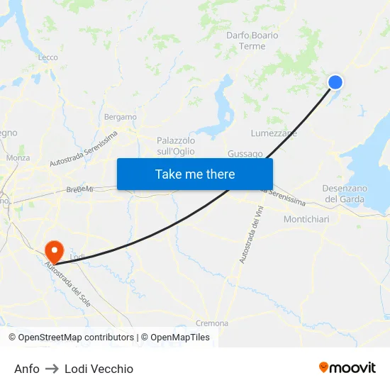 Anfo to Lodi Vecchio map