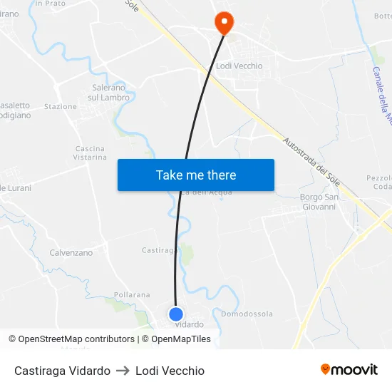 Castiraga Vidardo to Lodi Vecchio map
