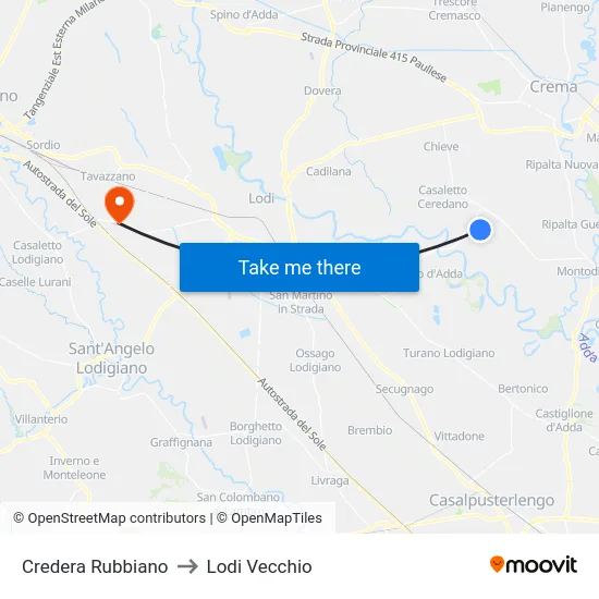Credera Rubbiano to Lodi Vecchio map