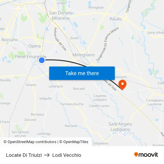 Locate di Triulzi to Lodi Vecchio map