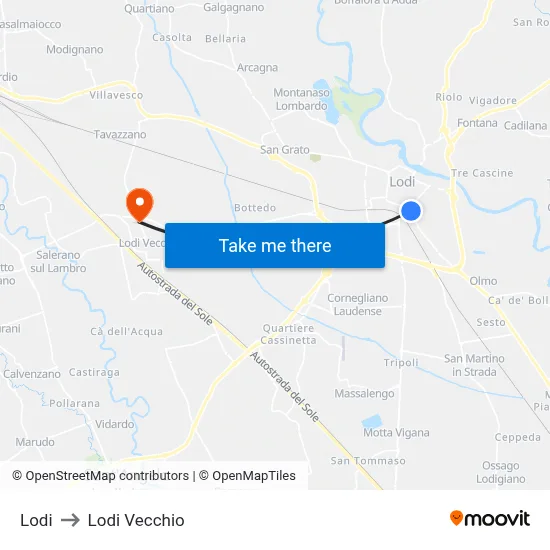 Lodi to Lodi Vecchio map