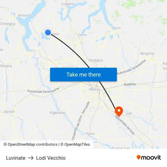 Luvinate to Lodi Vecchio map