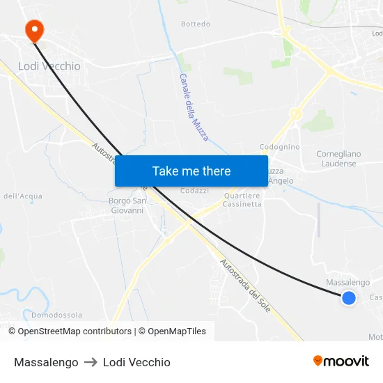 Massalengo to Lodi Vecchio map