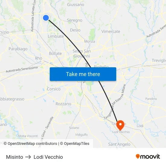 Misinto to Lodi Vecchio map