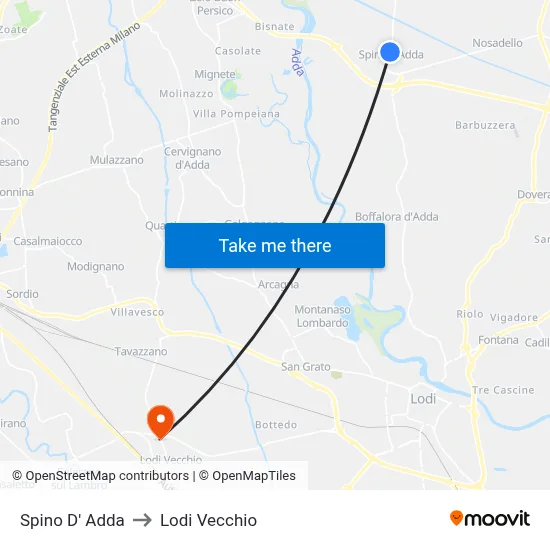 Spino D' Adda to Lodi Vecchio map