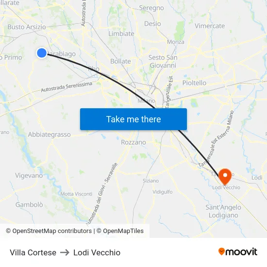 Villa Cortese to Lodi Vecchio map