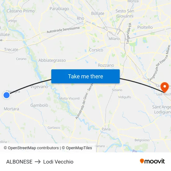 ALBONESE to Lodi Vecchio map
