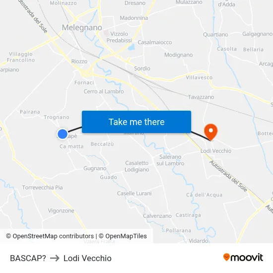 Bascap to Lodi Vecchio map