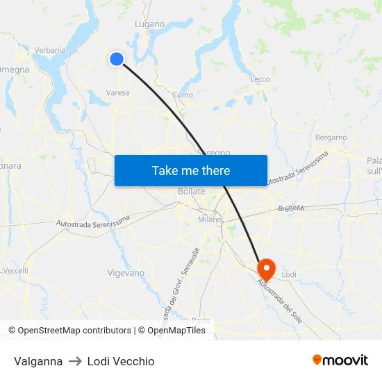 Valganna to Lodi Vecchio map