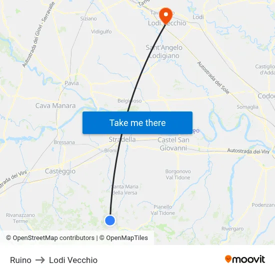Ruino to Lodi Vecchio map