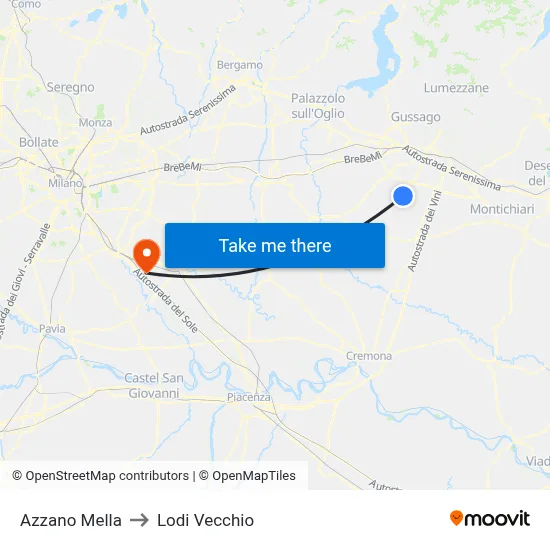 Azzano Mella to Lodi Vecchio map