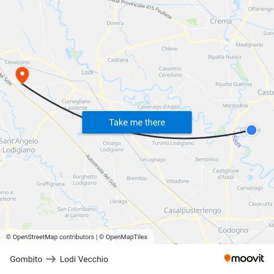 Gombito to Lodi Vecchio map
