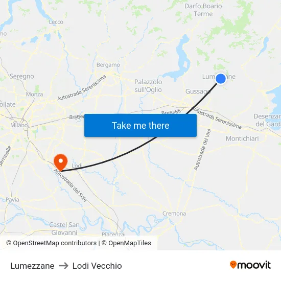Lumezzane to Lodi Vecchio map