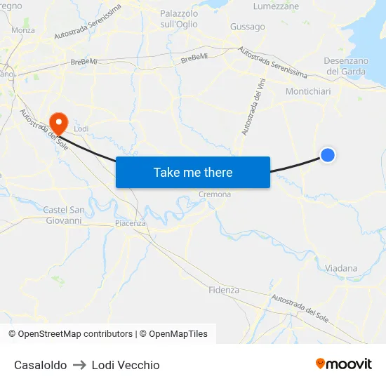 Casaloldo to Lodi Vecchio map