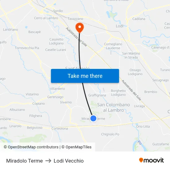 Miradolo Terme to Lodi Vecchio map