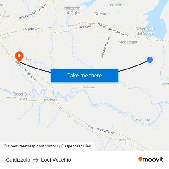 Guidizzolo to Lodi Vecchio map