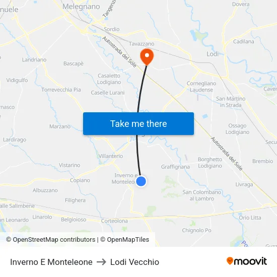 Inverno e Monteleone to Lodi Vecchio map