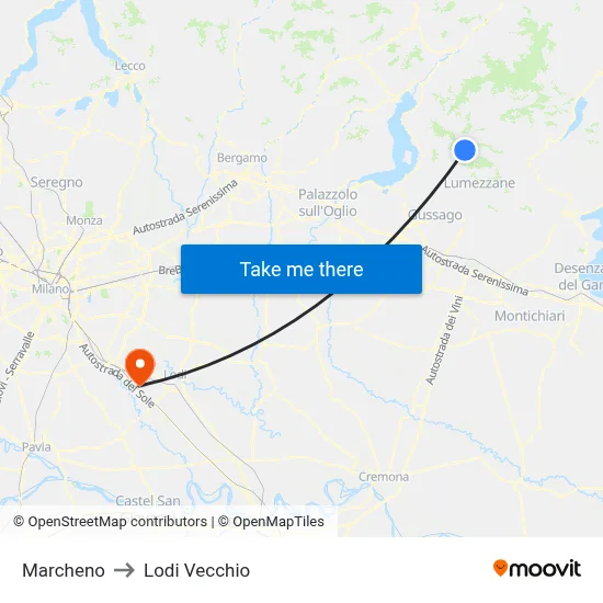 Marcheno to Lodi Vecchio map