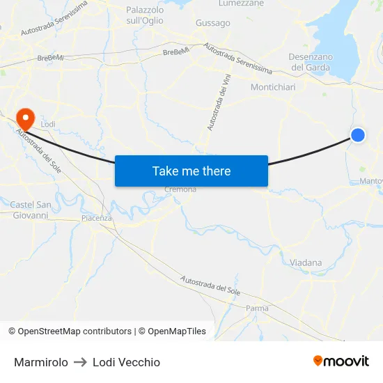 Marmirolo to Lodi Vecchio map