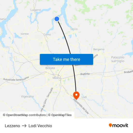Lezzeno to Lodi Vecchio map