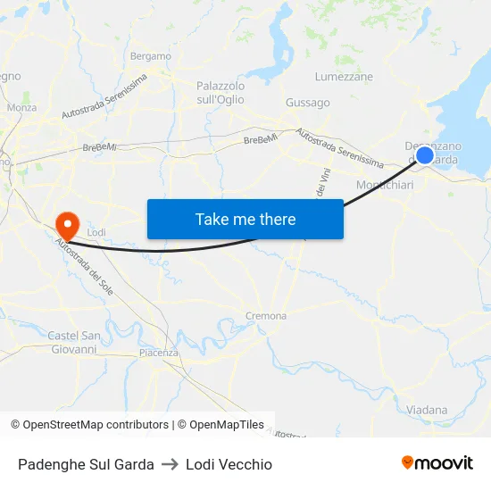 Padenghe Sul Garda to Lodi Vecchio map