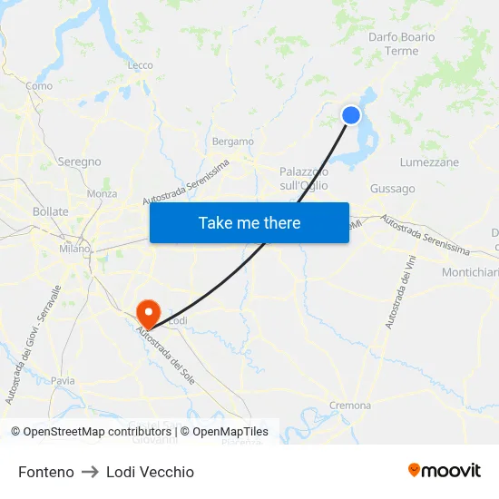 Fonteno to Lodi Vecchio map