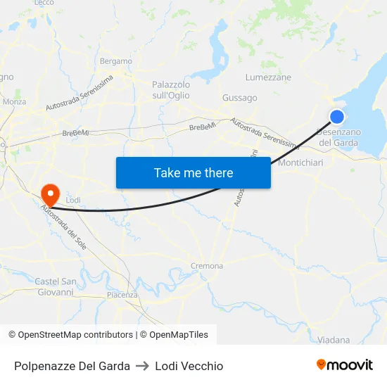 Polpenazze del Garda to Lodi Vecchio map