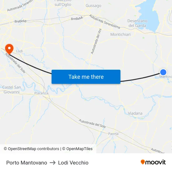 Porto Mantovano to Lodi Vecchio map