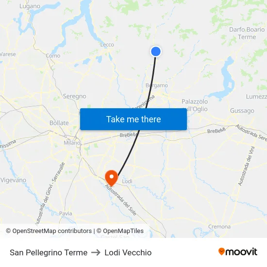 San Pellegrino Terme to Lodi Vecchio map