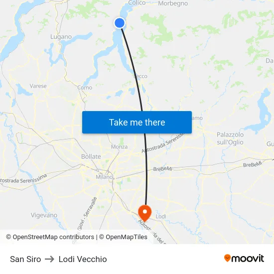San Siro to Lodi Vecchio map