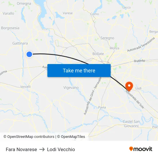 Fara Novarese to Lodi Vecchio map