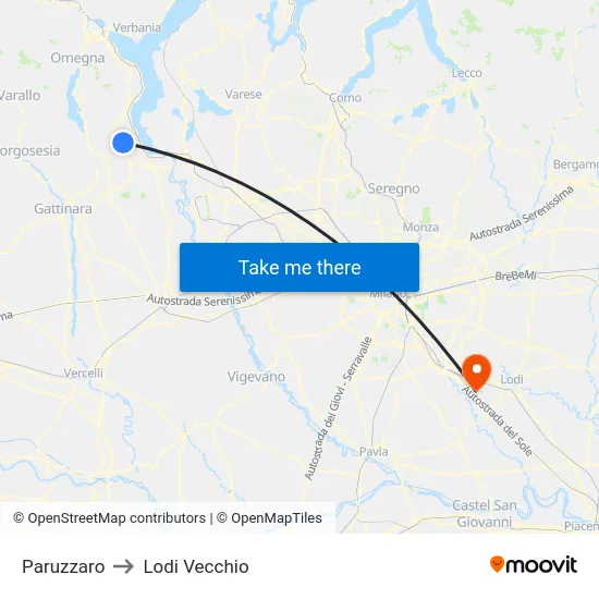Paruzzaro to Lodi Vecchio map