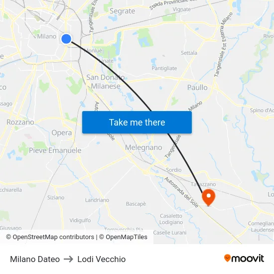 Milano Dateo to Lodi Vecchio map